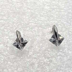 Vtg Sterling Silver & Square Crystal Tension Set Stone Stud Earrings / 10mm